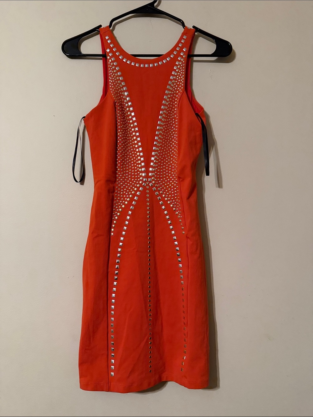 Dark Orange bebe Studded Sleeveless Bodycon Dress